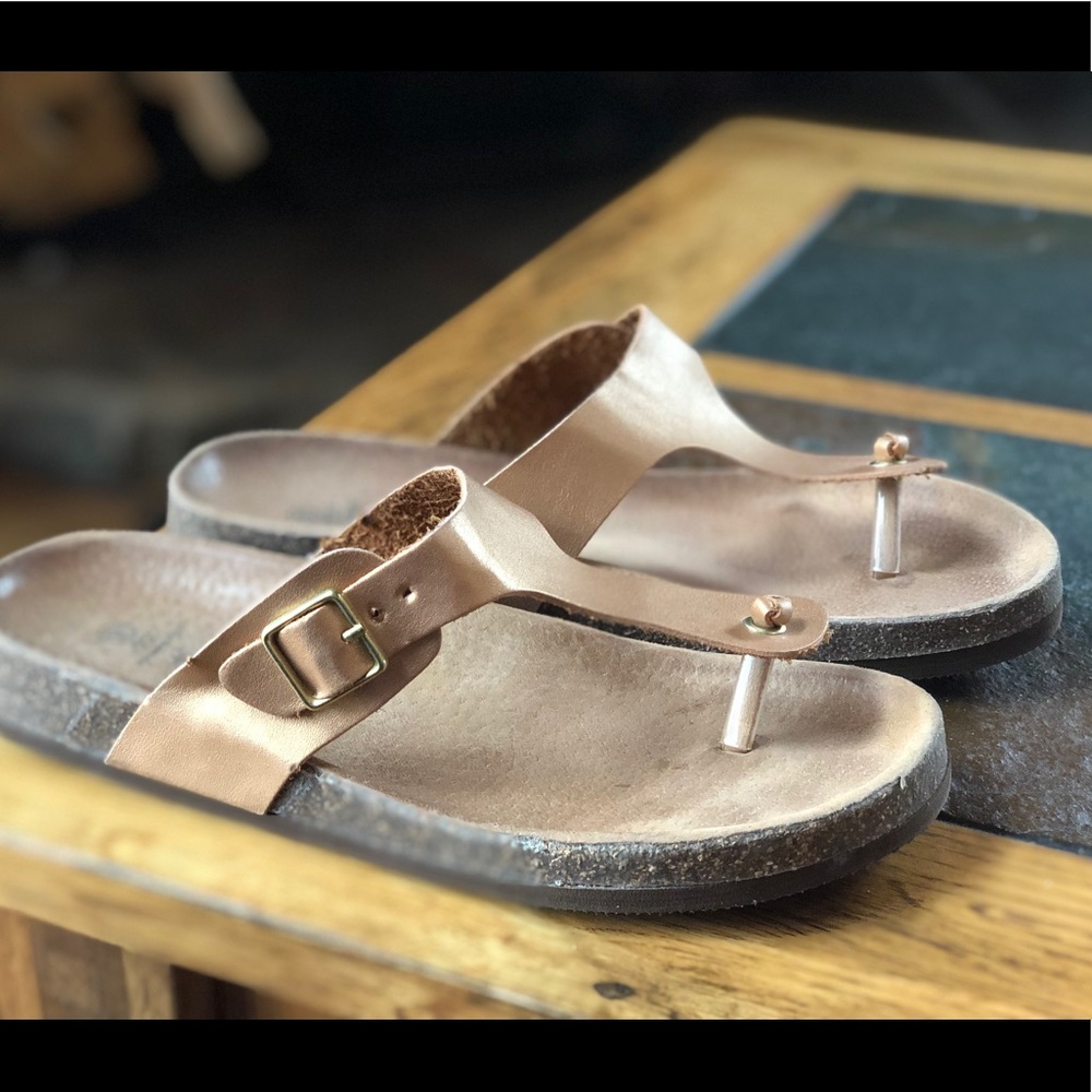 Amanda Blu gold leather cork sandals